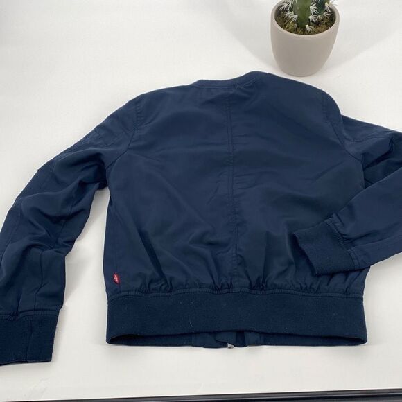 Levi's Iconic‎ Bomber Flight Jacket Water Resistant Nylon Zips Navy Small - Picture 4 of 16